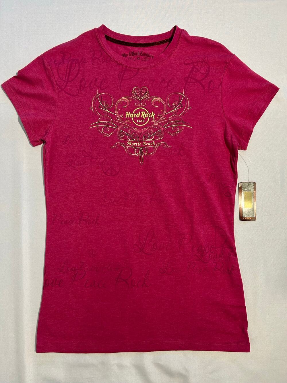 Hard Rock Cafe Myrtle Beach Peace Love T-Shirt Magenta XL NWT